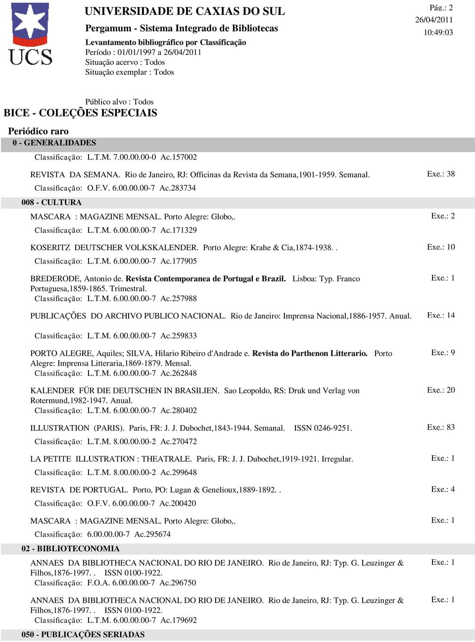 Porto Alegre: Krahe & Cia,1874-1938.. 0 Classificação: L.T.M. 6.00.00.00-7 Ac.177905 BREDERODE, Antonio de. Revista Contemporanea de Portugal e Brazil. Lisboa: Typ. Franco Portuguesa,1859-1865.