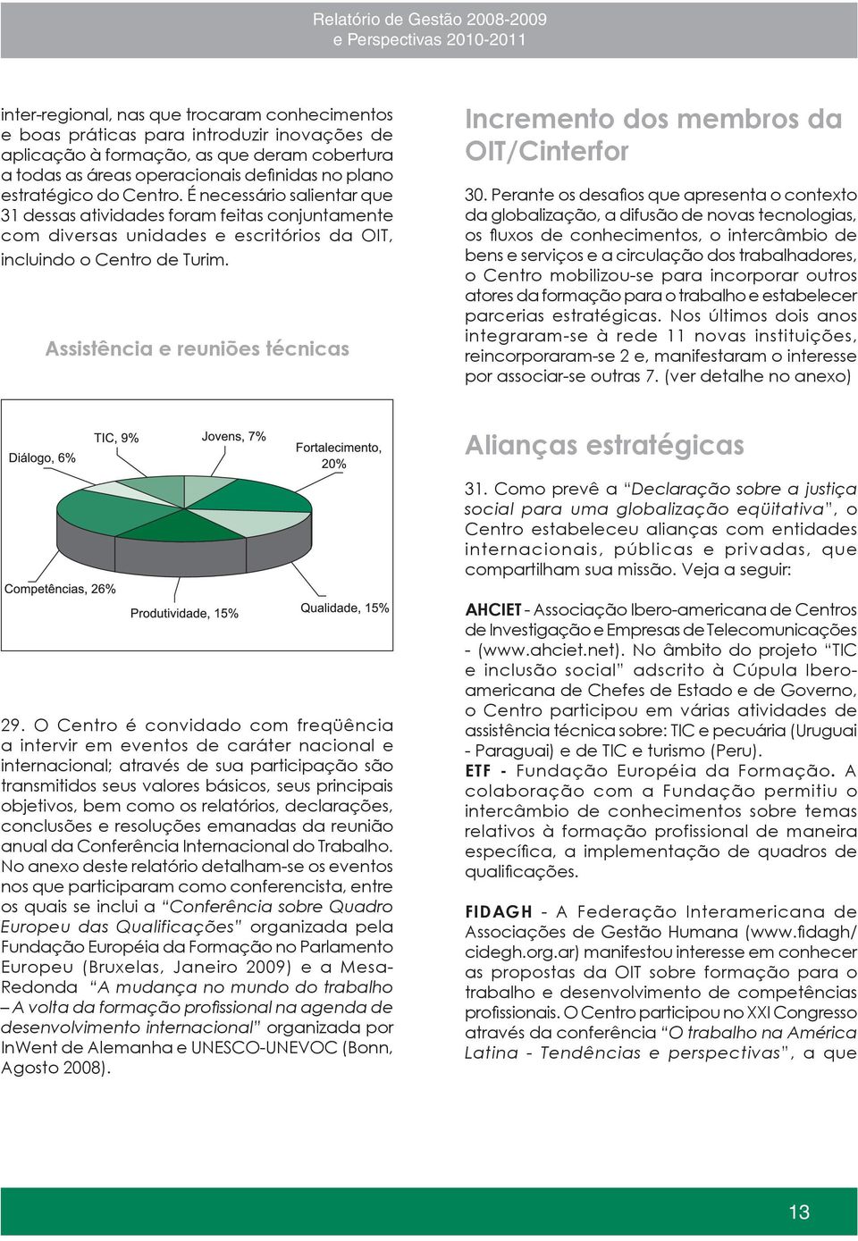 Assistência e reuniões técnicas Incremento dos membros da OIT/Cinterfor 30.