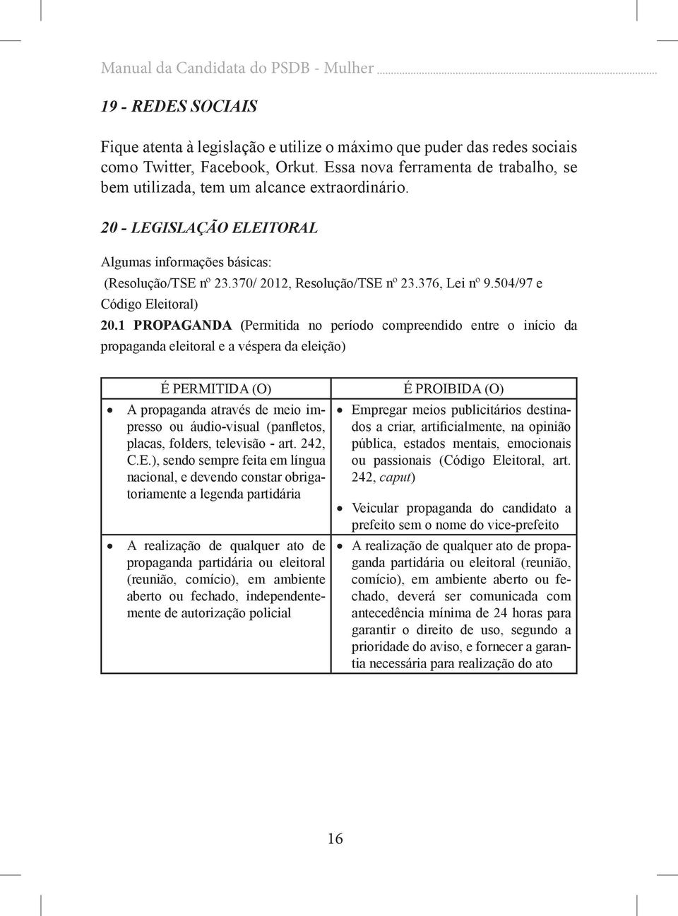 376, Lei nº 9.504/97 e Código Eleitoral) 20.