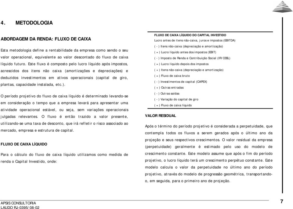 Este fluxo é composto pelo lucro líquido após impostos, acrescidos dos itens não caixa (amortizações e depreciações) e deduzidos investimentos em ativos operacionais (capital de giro, plantas,