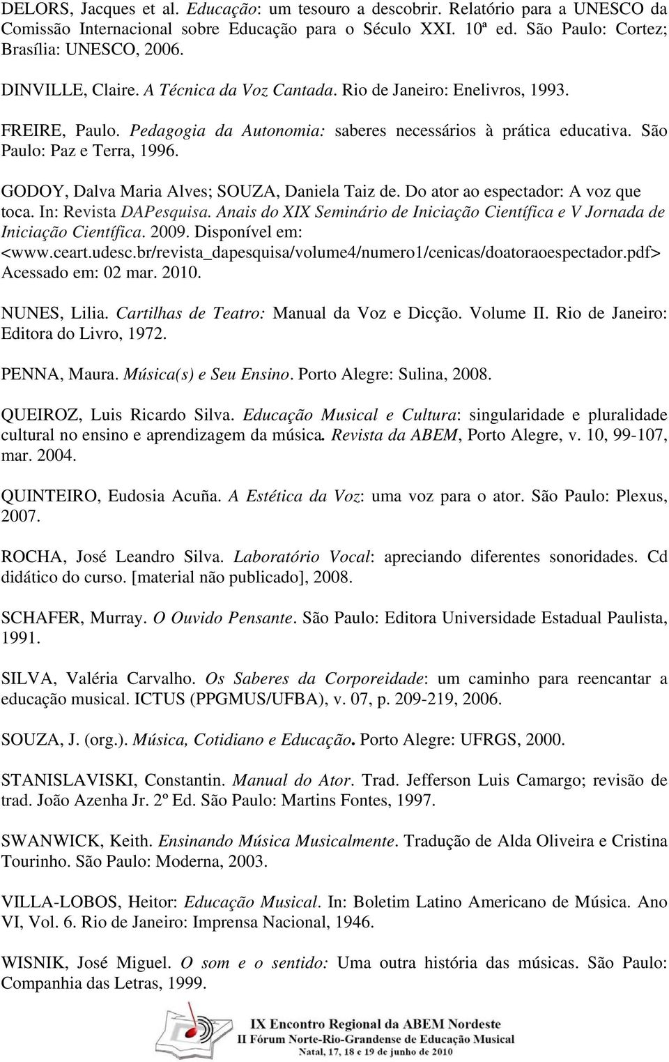 GODOY, Dalva Maria Alves; SOUZA, Daniela Taiz de. Do ator ao espectador: A voz que toca. In: Revista DAPesquisa. Anais do XIX Seminário de Iniciação Científica e V Jornada de Iniciação Científica.