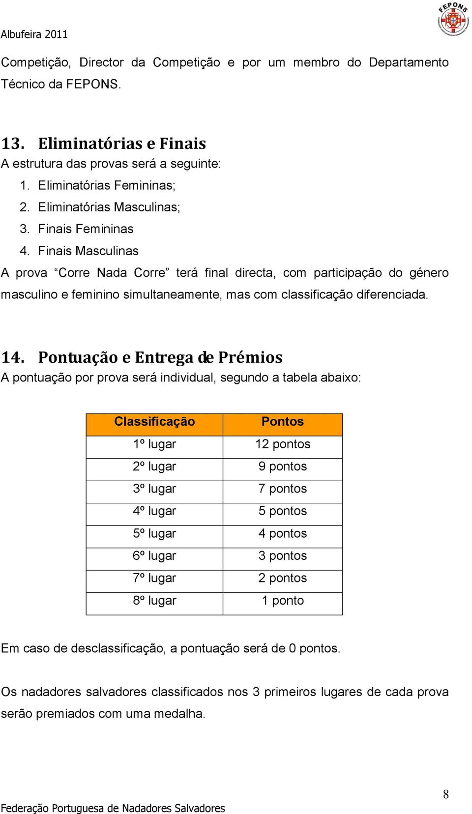 Finais Masculinas A prova Corre Nada Corre terá final directa, com participação do género masculino e feminino simultaneamente, mas com classificação diferenciada. 14.