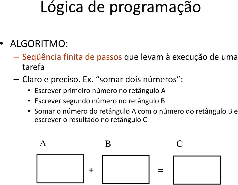 somar dois números : Escrever primeiro número no retângulo A Escrever segundo