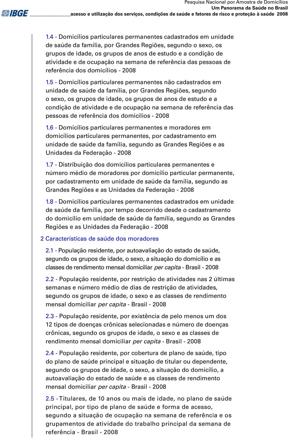 ocupação na semana de referência das pessoas de referência dos domicílios - 2008 1.