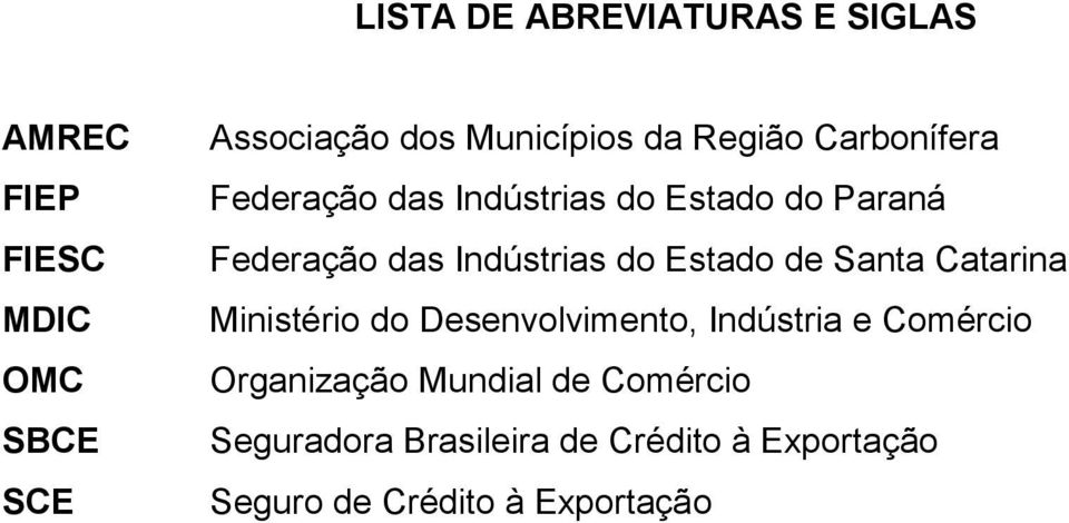 do Estado de Santa Catarina Ministério do Desenvolvimento, Indústria e Comércio Organização