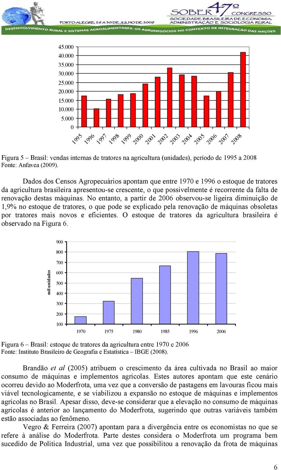 Dados dos Censos Agropecuários apontam que entre 1970 e 1996 o estoque de tratores da agricultura brasileira apresentou-se crescente, o que possivelmente é recorrente da falta de renovação destas