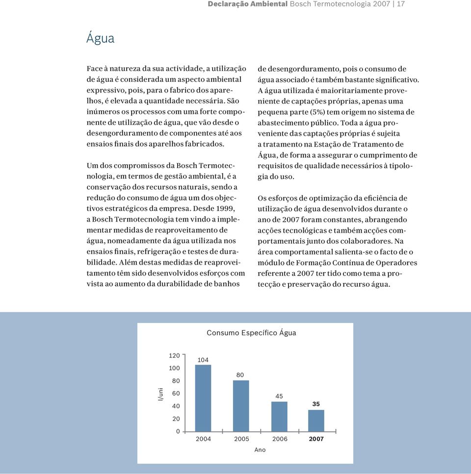 São inúmeros os processos com uma forte componente de utilização de água, que vão desde o desengorduramento de componentes até aos ensaios finais dos aparelhos fabricados.