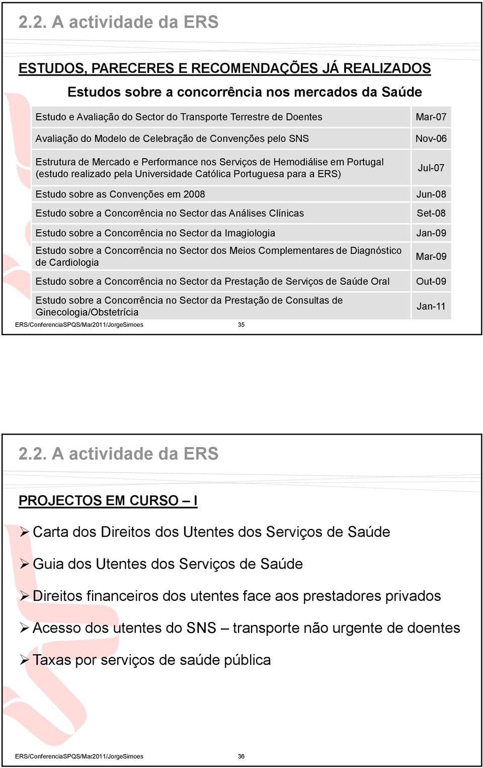 sobre as Convenções em 2008 Estudo sobre a Concorrência no Sector das Análises Clínicas Estudo sobre a Concorrência no Sector da Imagiologia Estudo sobre a Concorrência no Sector dos Meios