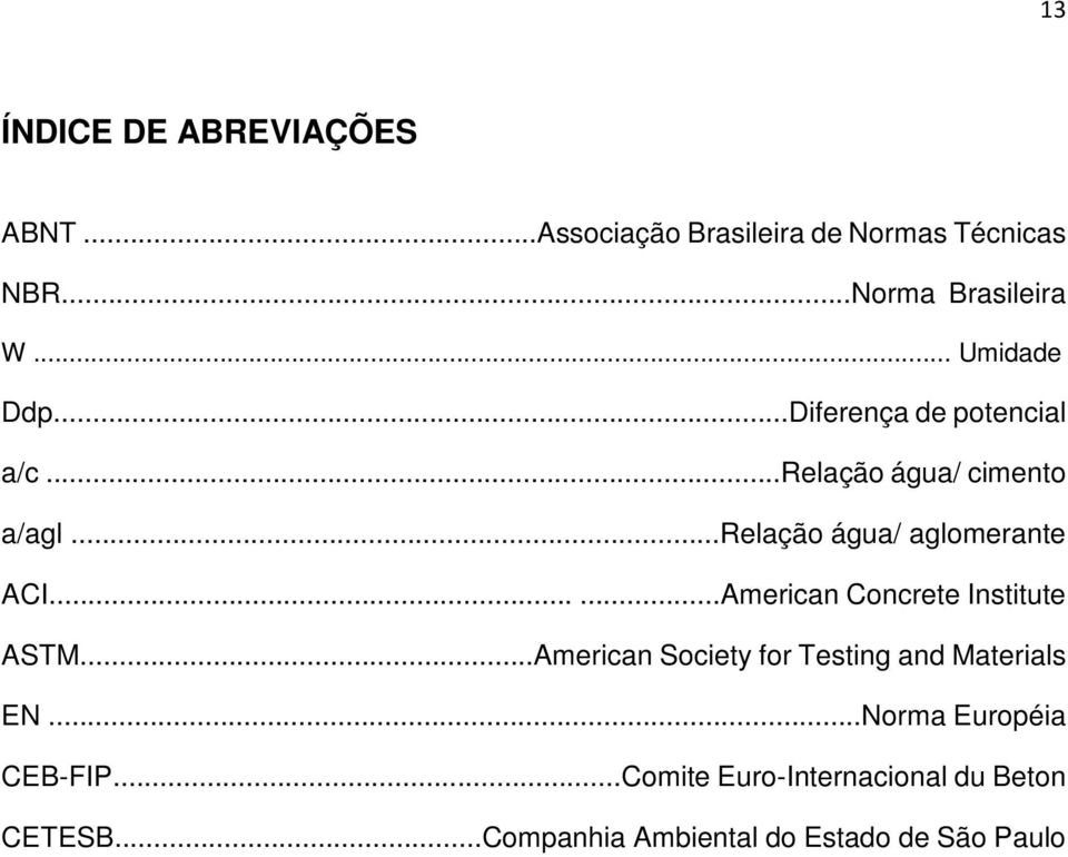 ..relação água/ aglomerante ACI......American Concrete Institute ASTM.