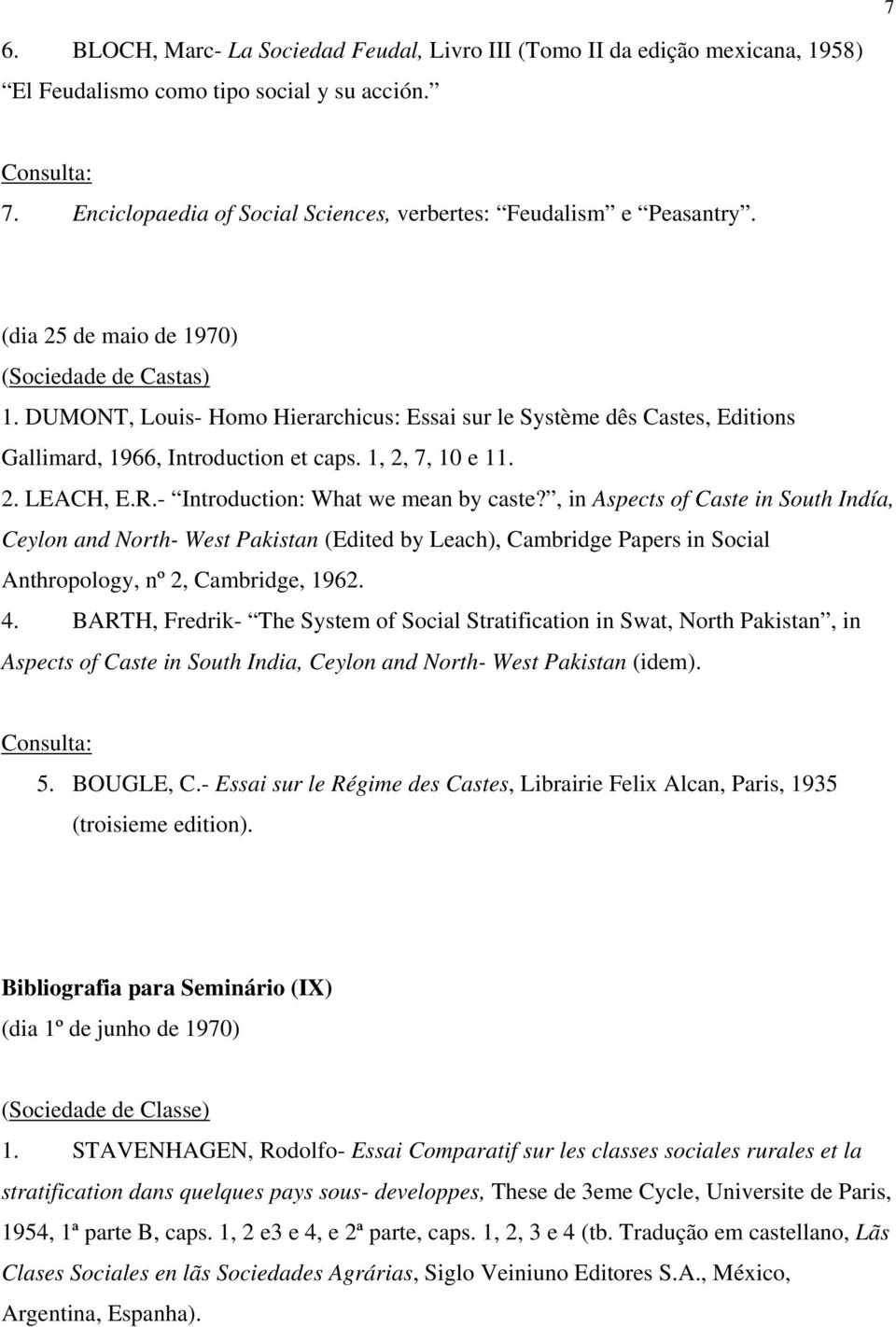 - Introduction: What we mean by caste?, in Aspects of Caste in South Indía, Ceylon and North- West Pakistan (Edited by Leach), Cambridge Papers in Social Anthropology, nº 2, Cambridge, 1962. 4.