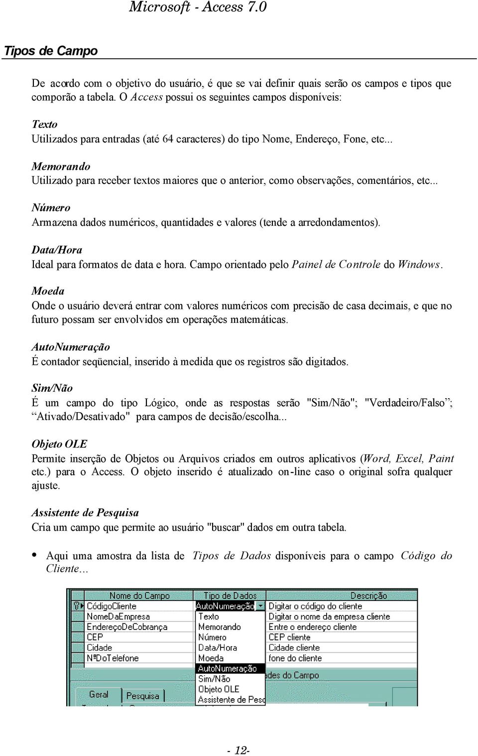 .. Memorando Utilizado para receber textos maiores que o anterior, como observações, comentários, etc... Número Armazena dados numéricos, quantidades e valores (tende a arredondamentos).