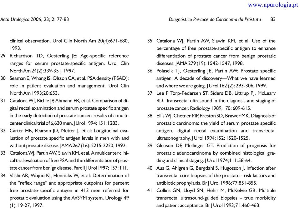 PSA density (PSAD): role in patient evaluation and management. Urol Clin North Am 1993;20:653. 31 Catalona WJ, Richie JP, Ahmann FR, et al.