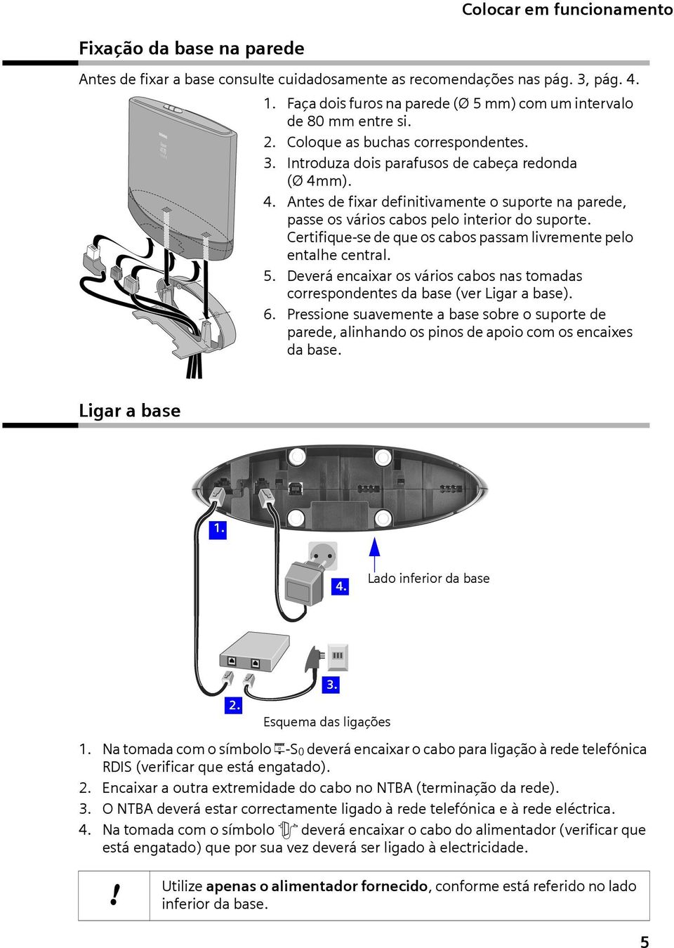 m). 4. Antes de fixar definitivamente o suporte na parede, passe os vários cabos pelo interior do suporte. Certifique-se de que os cabos passam livremente pelo entalhe central. 5.