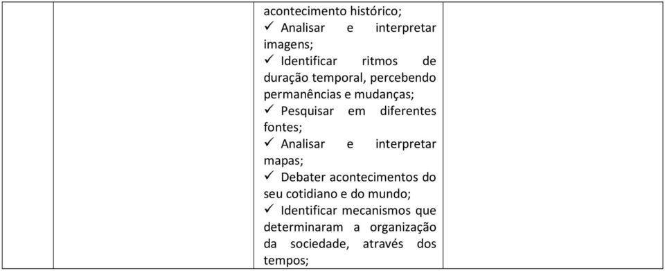 fontes; Analisar e interpretar mapas; Debater acontecimentos do seu cotidiano e do