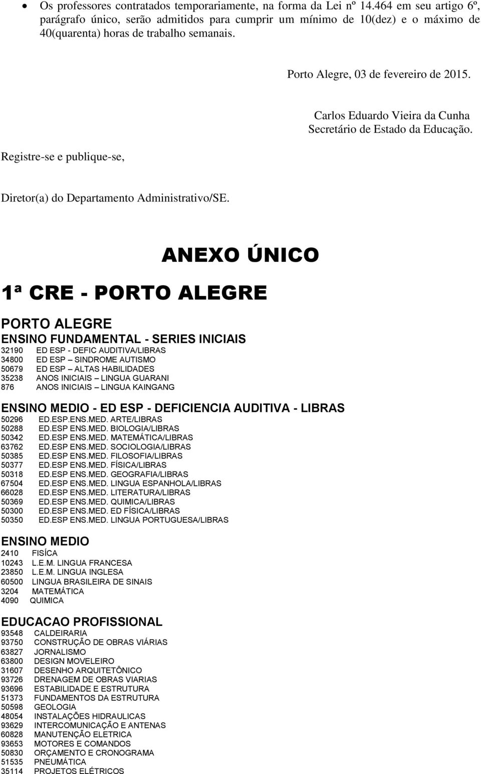 Registre-se e publique-se, Carlos Eduardo Vieira da Cunha Secretário de Estado da Educação. Diretor(a) do Departamento Administrativo/SE.