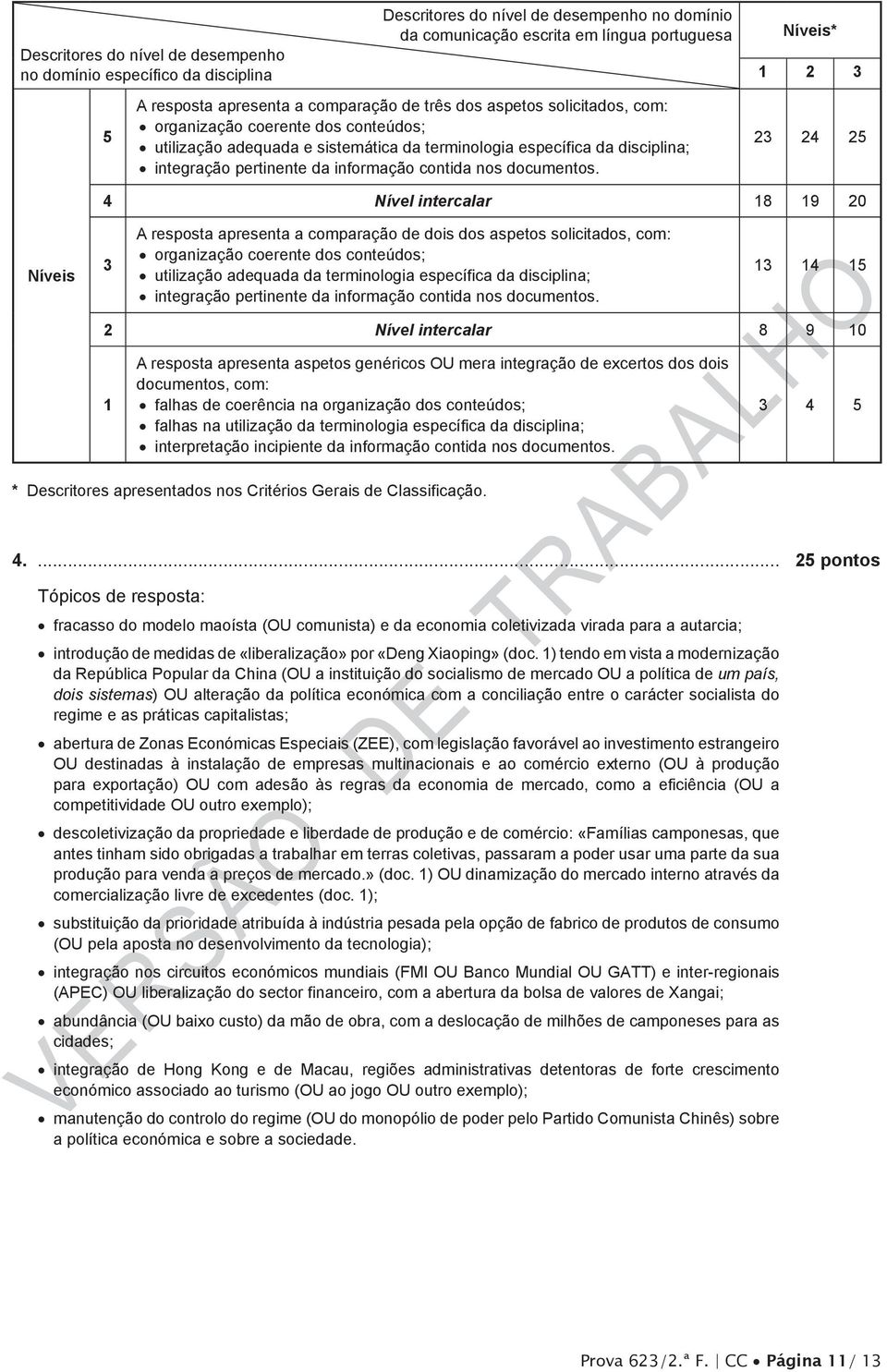 Níveis* 1 2 3 23 24 25 4 Nível intercalar 18 19 20 Níveis 3 A resposta apresenta a comparação de dois dos aspetos solicitados, com: utilização adequada da terminologia específica da disciplina;