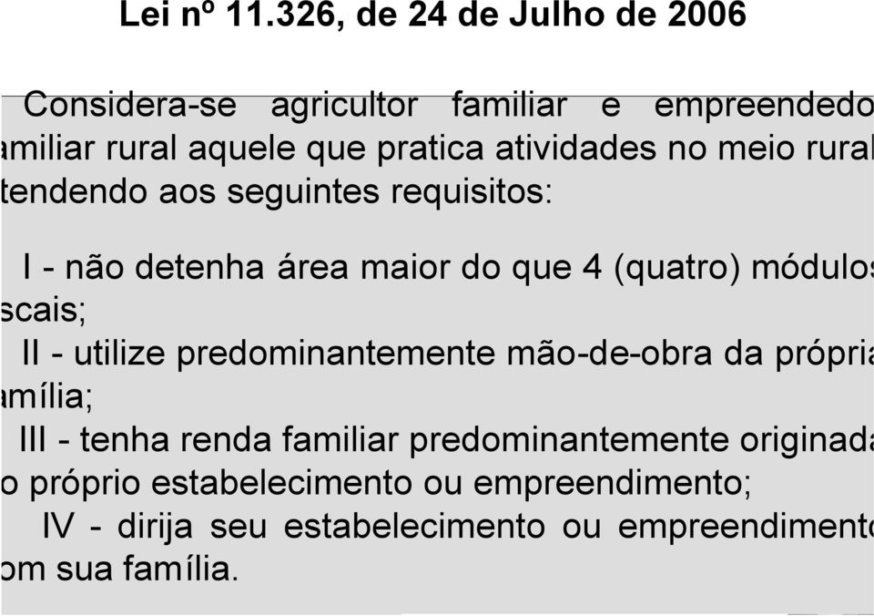 atividades no meio rural endendo aos seguintes requisitos: I - não detenha área maior do que 4 (quatro) módulos