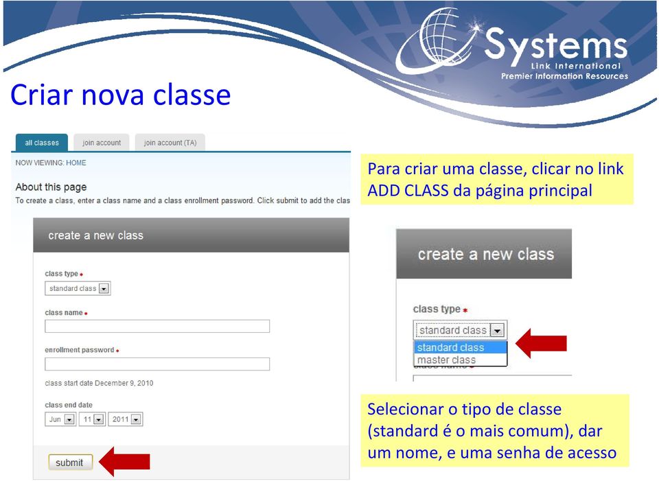 principal Selecionar o tipo de classe