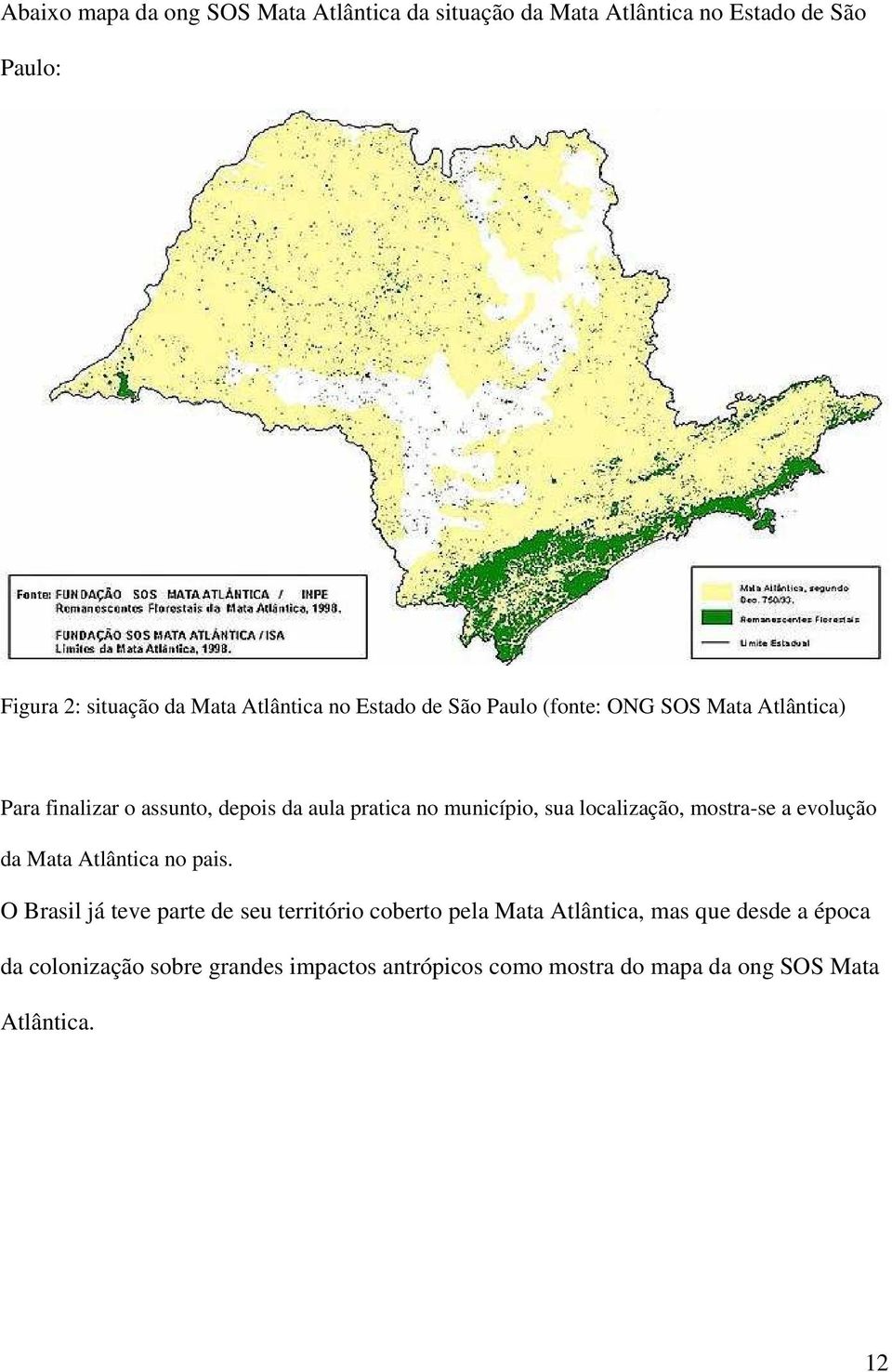 município, sua localização, mostra-se a evolução da Mata Atlântica no pais.