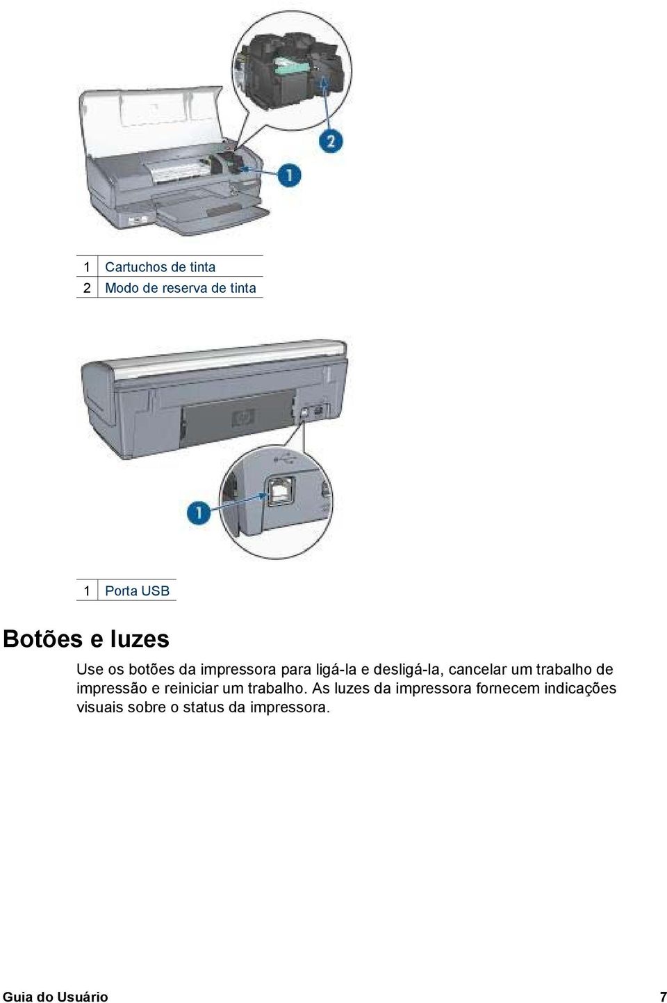 um trabalho de impressão e reiniciar um trabalho.