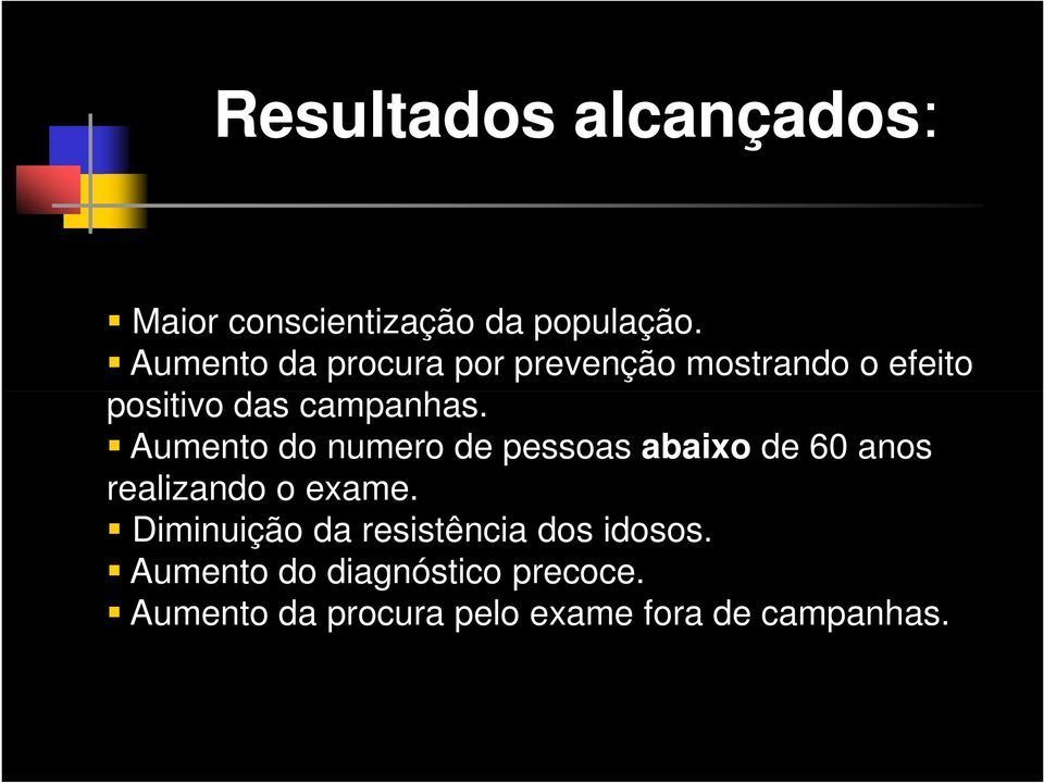 Aumento do numero de pessoas abaixo de 60 anos realizando o exame.