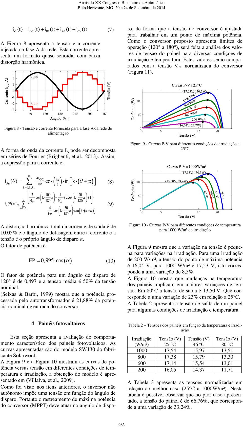 ) Figura 8 - Tensão e corrente fornecida para a fase da rede de alimentação forma de onda da corrente I pode ser decomposta em séries de Fourier (Brighenti, et al., 3).