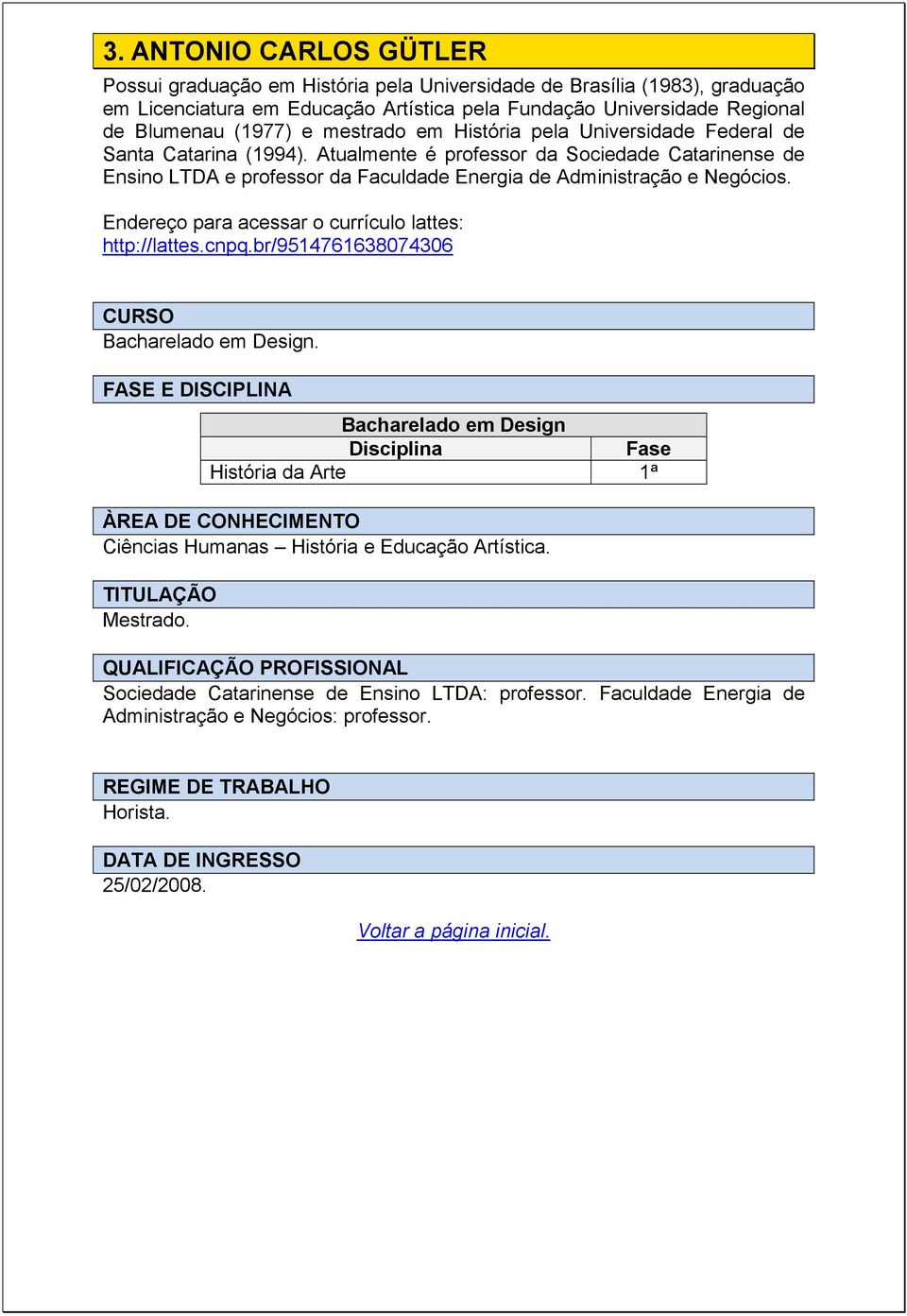 Atualmente é professor da Sociedade Catarinense de Ensino LTDA e professor da Faculdade Energia de Administração e Negócios. http://lattes.cnpq.