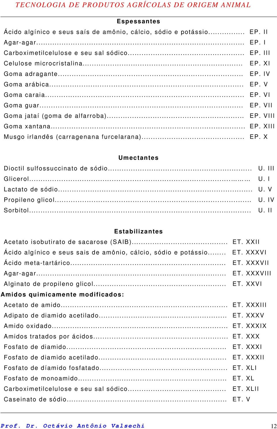 .. U. III Glicerol... U. I Lactato de sódio... U. V Propileno glicol... U. IV Sorbitol... U. II Estabilizantes Acetato isobutirato de sacarose (SAIB)... ET.