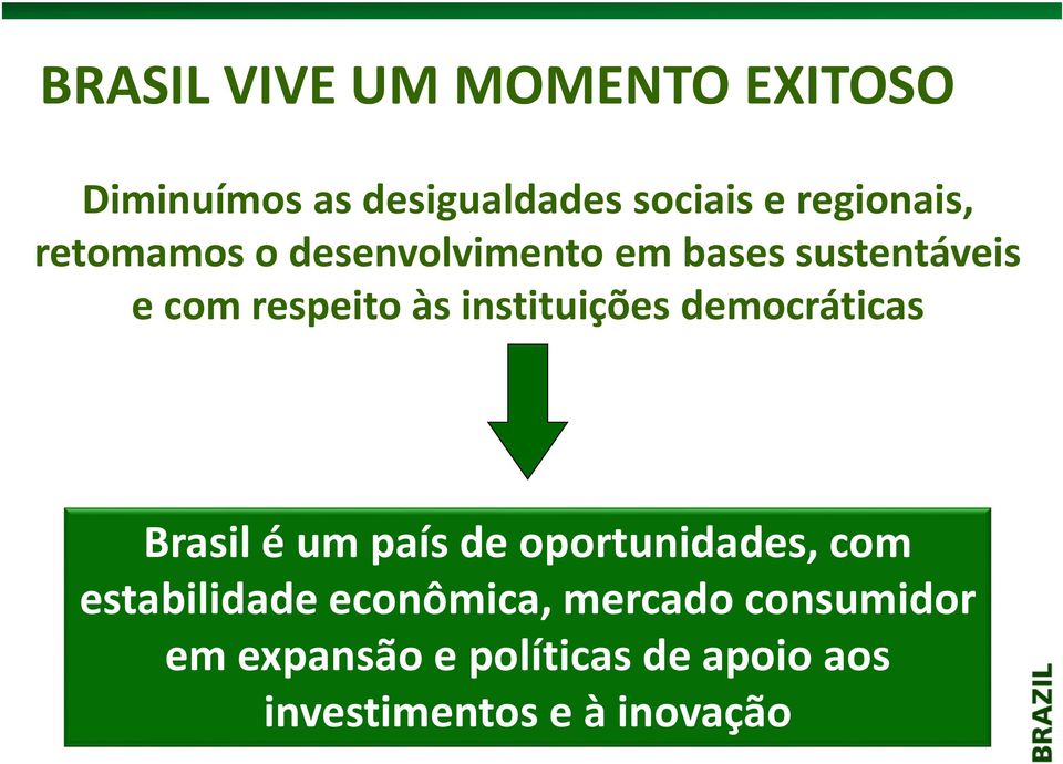 instituições democráticas Brasil é um país de oportunidades, com estabilidade
