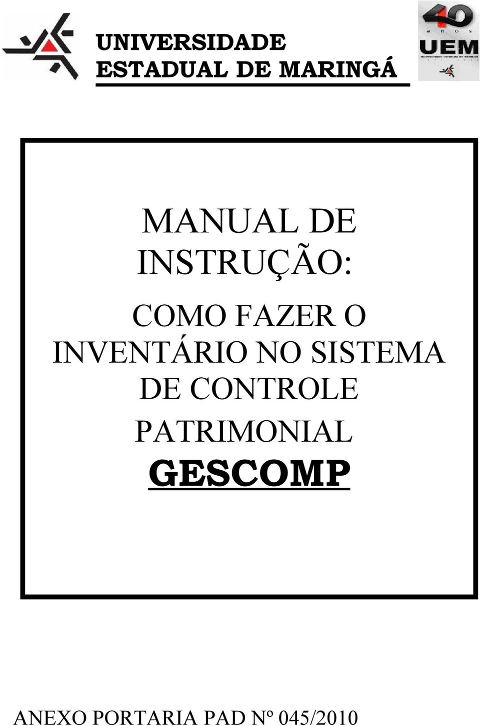 INVENTÁRIO NO SISTEMA DE CONTROLE