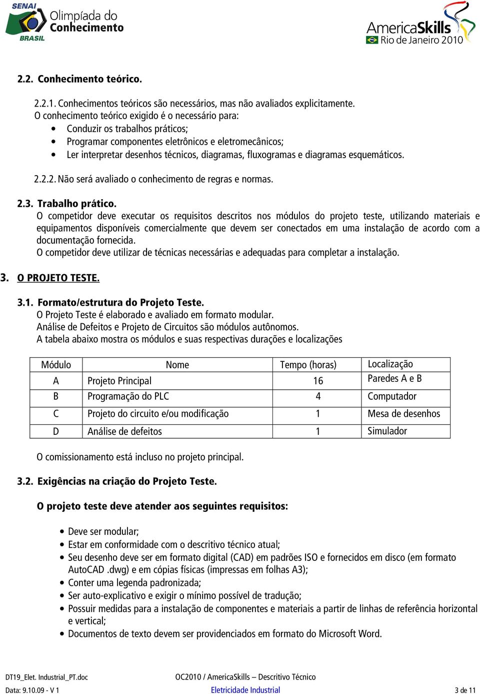 diagramas esquemáticos. 2.2.2. Não será avaliado o conhecimento de regras e normas. 2.3. Trabalho prático.