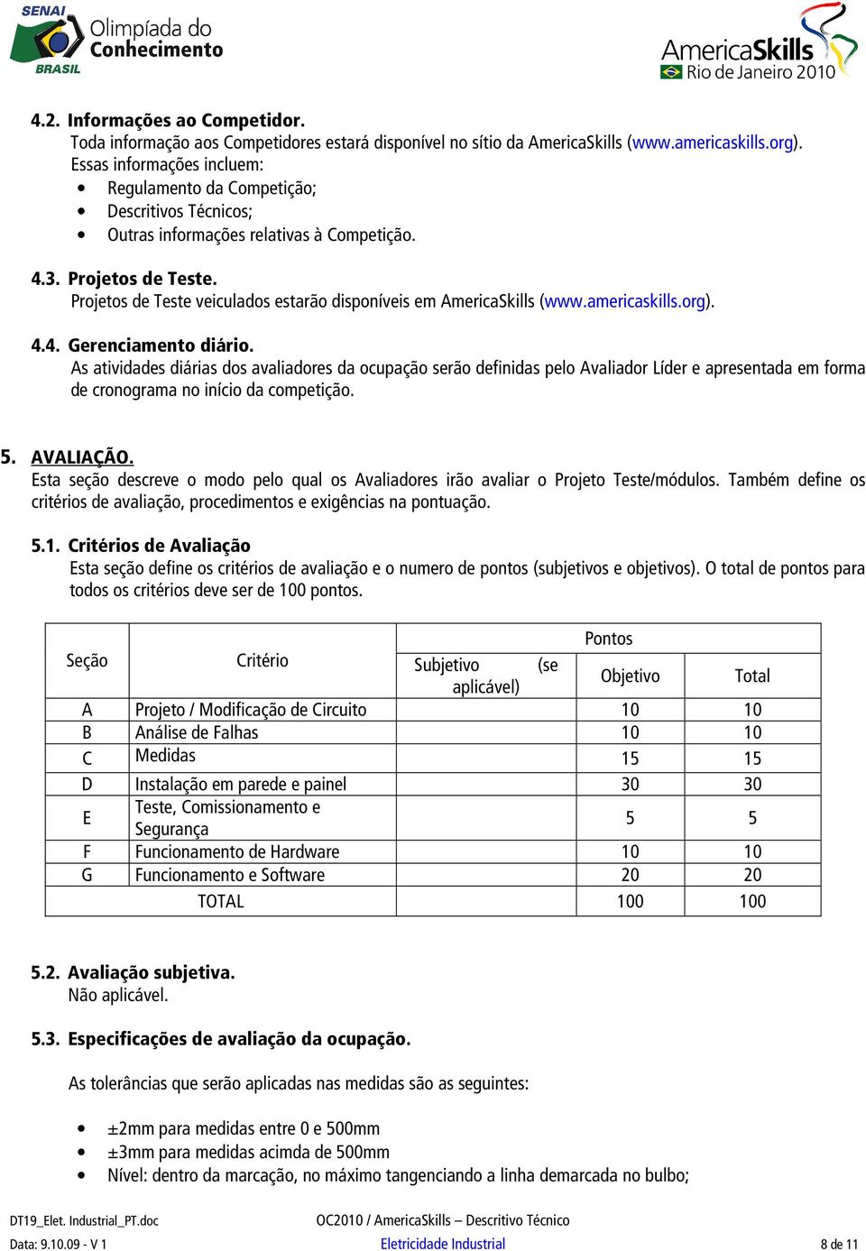 Projetos de Teste veiculados estarão disponíveis em AmericaSkills (www.americaskills.org). 4.4. Gerenciamento diário.