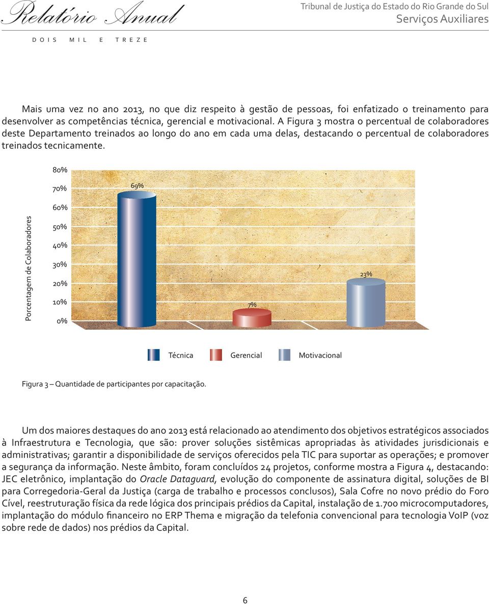 80% 70% 69% 60% Porcentagem de Colaboradores 50% 40% 30% 20% 10% 0% 7% 23% Técnica Gerencial Motivacional Figura 3 Quantidade de participantes por capacitação.