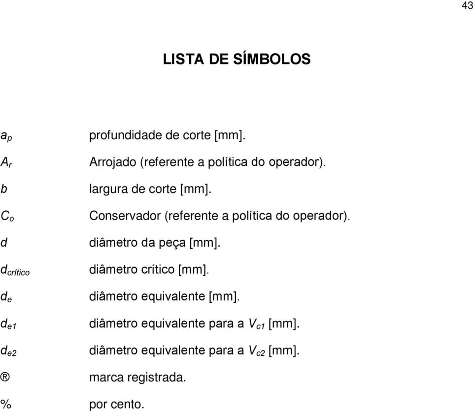 Conservador (referente a política do operador). diâmetro da peça [mm]. diâmetro crítico [mm].