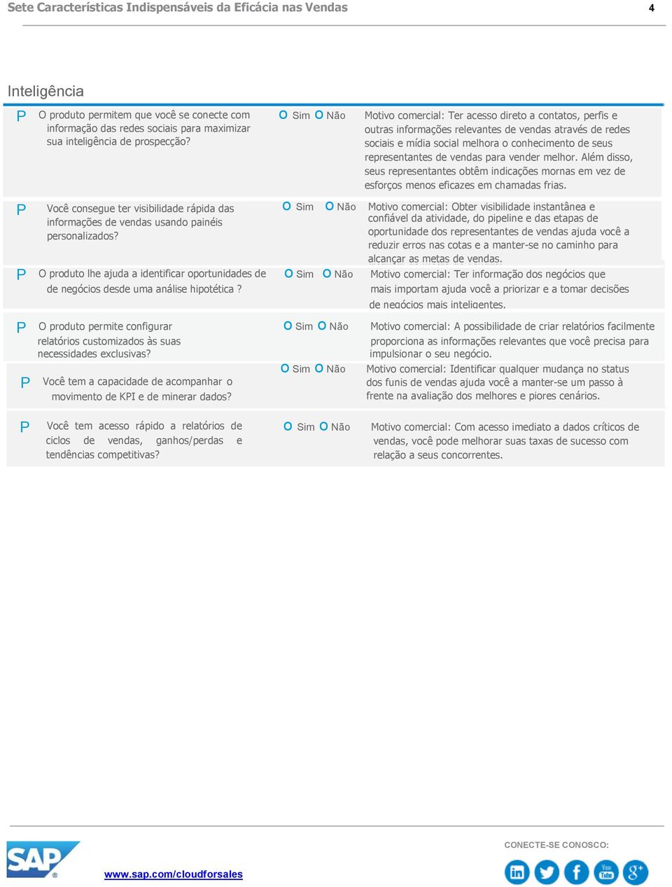 Motivo comercial: Ter acesso direto a contatos, perfis e outras informações relevantes de vendas através de redes sociais e mídia social melhora o conhecimento de seus representantes de vendas para