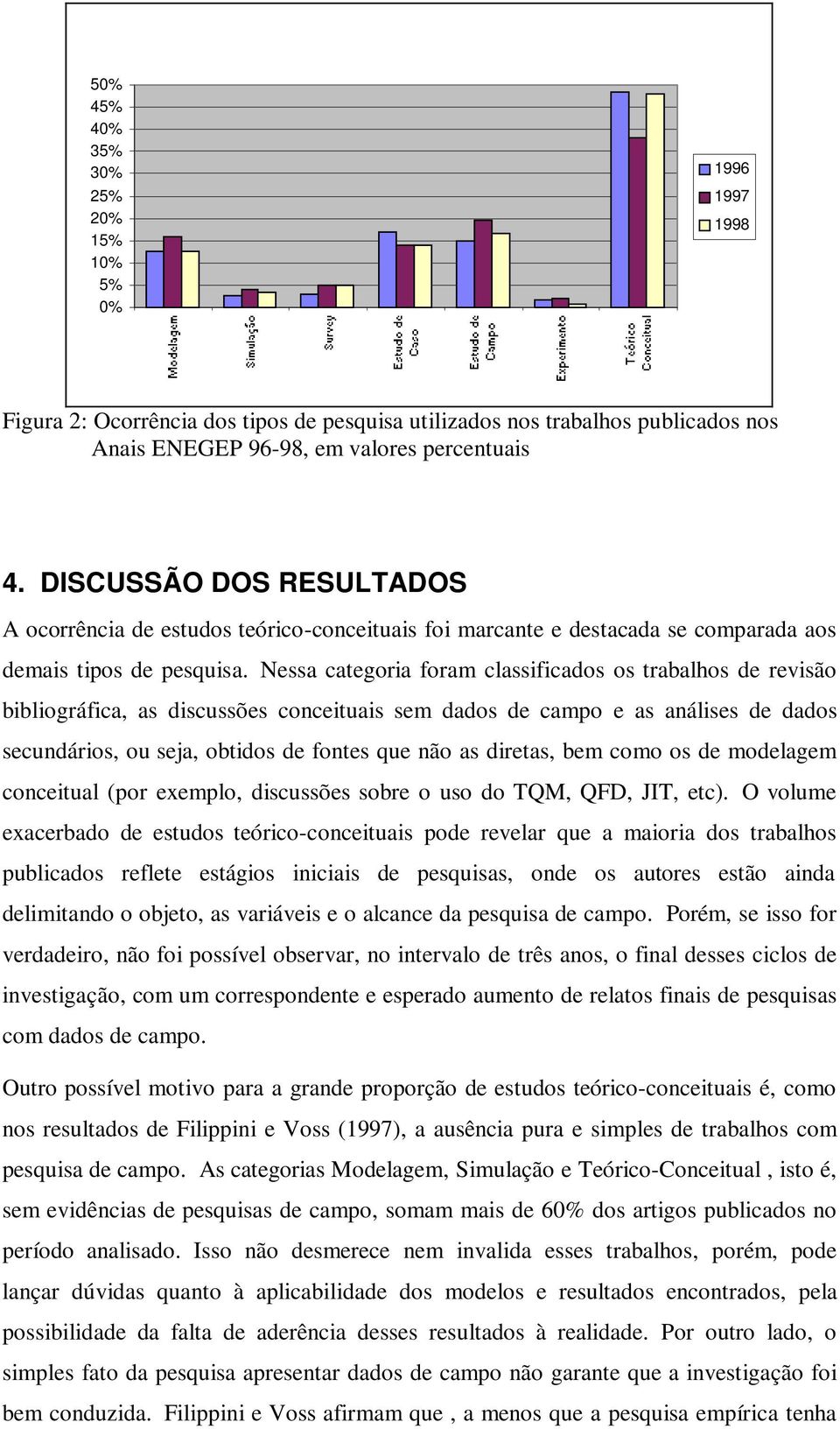 Nessa categoria foram classificados os trabalhos de revisão bibliográfica, as discussões conceituais sem dados de campo e as análises de dados secundários, ou seja, obtidos de fontes que não as