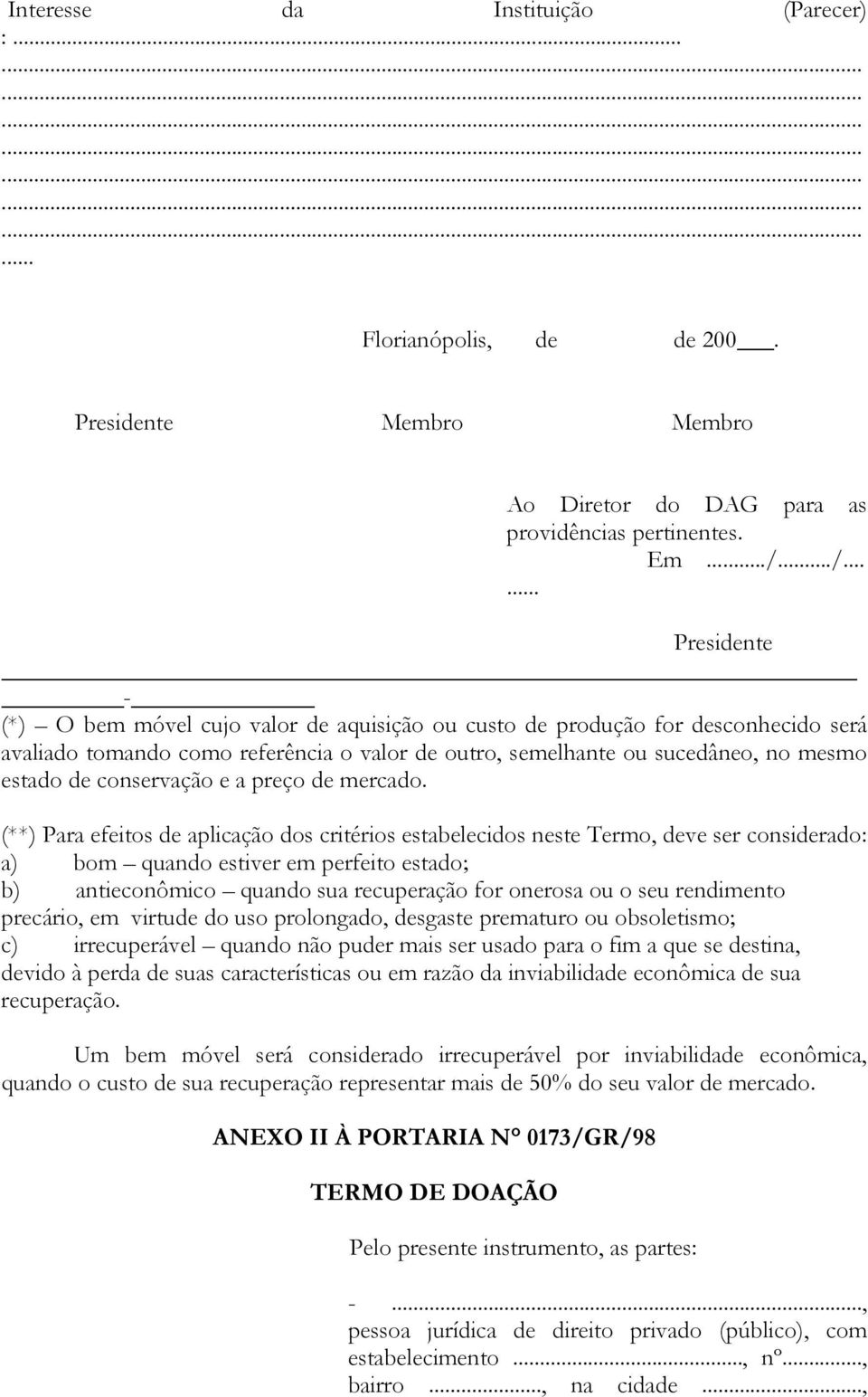 de conservação e a preço de mercado.