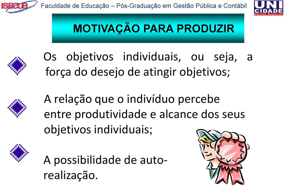 que o indivíduo percebe entre produtividade e alcance dos