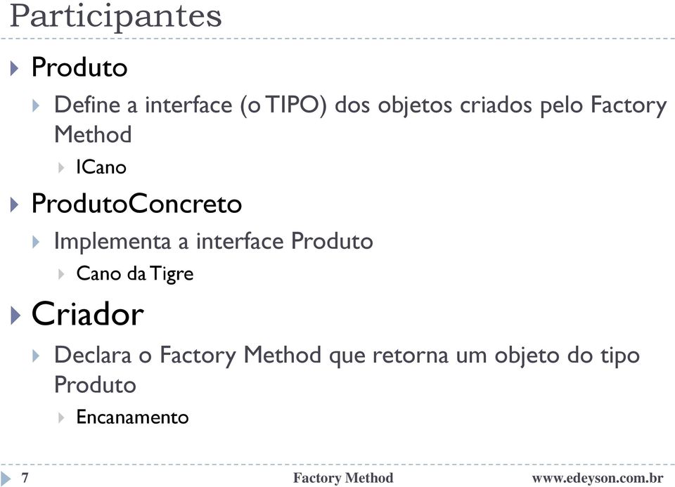 Implementa a interface Produto Cano da Tigre Criador Declara