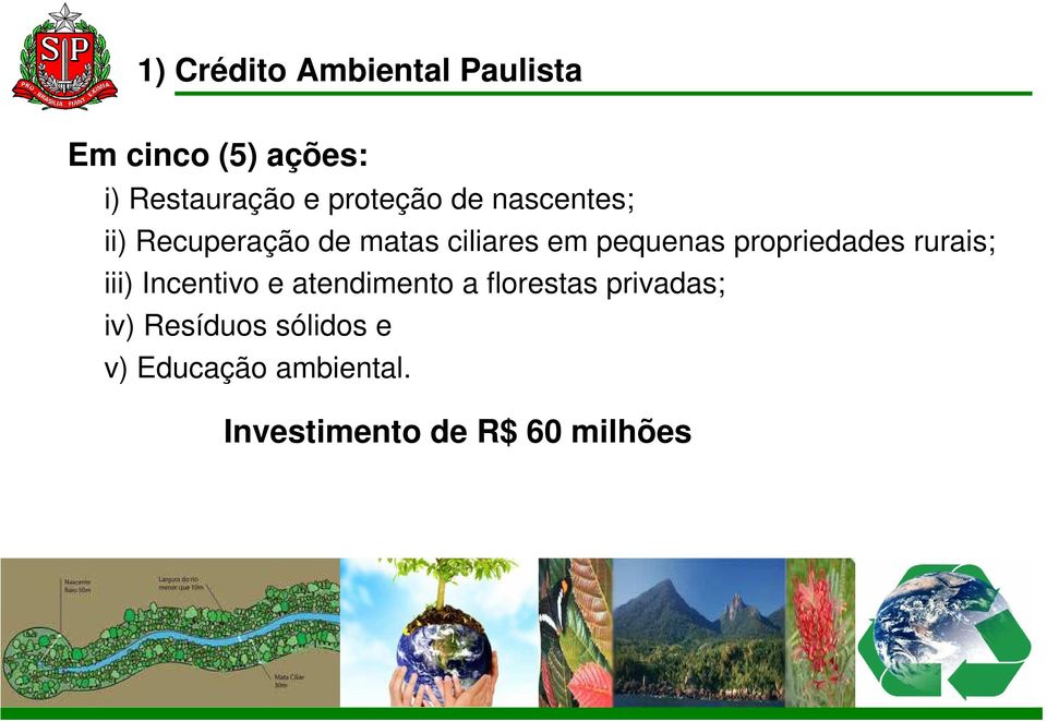 propriedades rurais; iii) Incentivo e atendimento a florestas