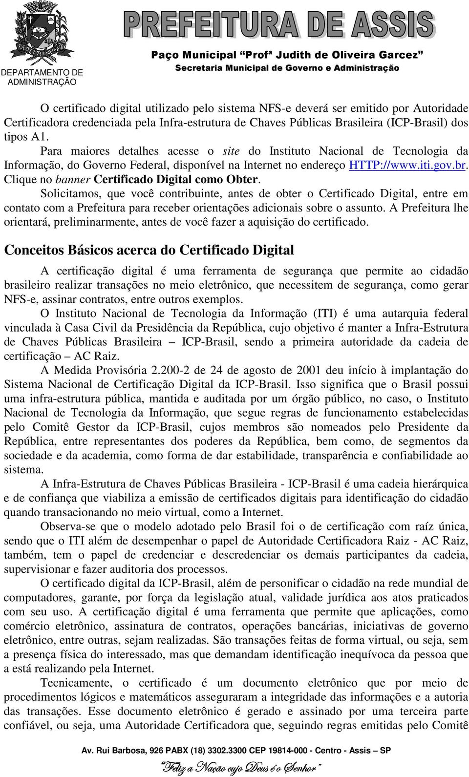 Clique no banner Certificado Digital como Obter.