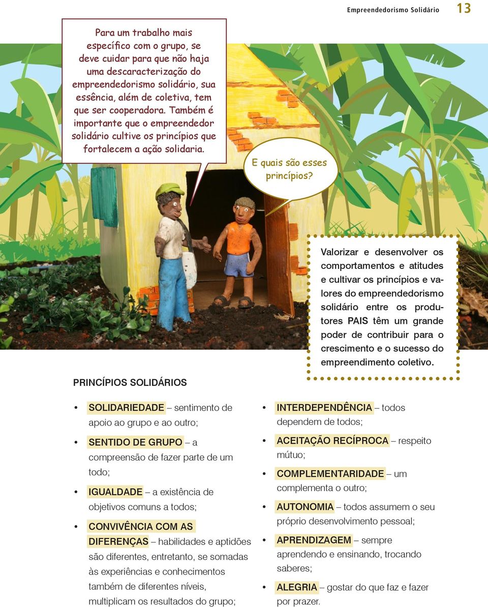 Valorizar e desenvolver os comportamentos e atitudes e cultivar os princípios e valores do empreendedorismo solidário entre os produtores PAIS têm um grande poder de contribuir para o crescimento e o