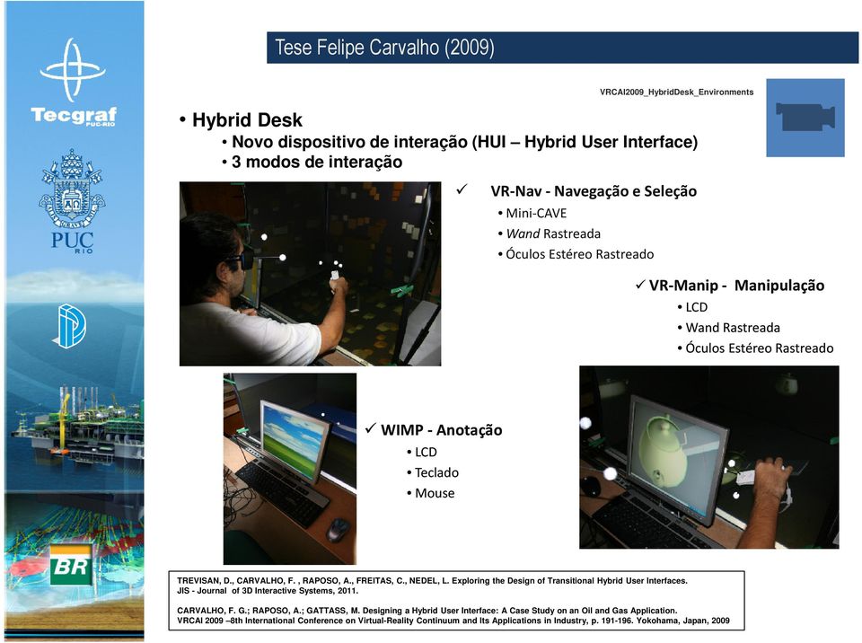 Mouse TREVISAN, D., CARVALHO, F., RAPOSO, A., FREITAS, C., NEDEL, L. Exploring the Design of Transitional Hybrid User Interfaces. JIS - Journal of 3D Interactive Systems, 2011. CARVALHO, F. G.