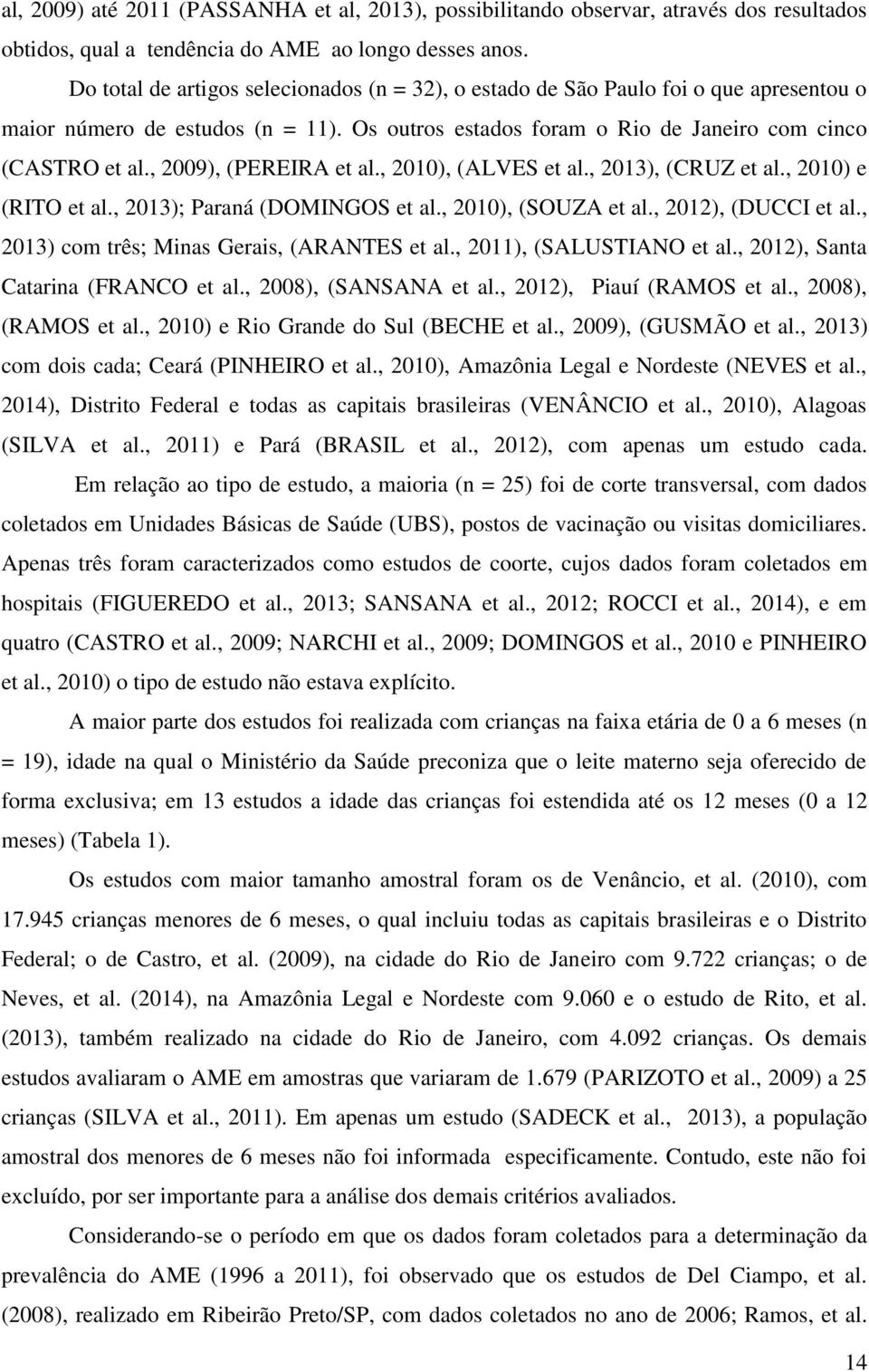 , 2009), (PEREIRA et al., 2010), (ALVES et al., 2013), (CRUZ et al., 2010) e (RITO et al., 2013); Paraná (DOMINGOS et al., 2010), (SOUZA et al., 2012), (DUCCI et al.