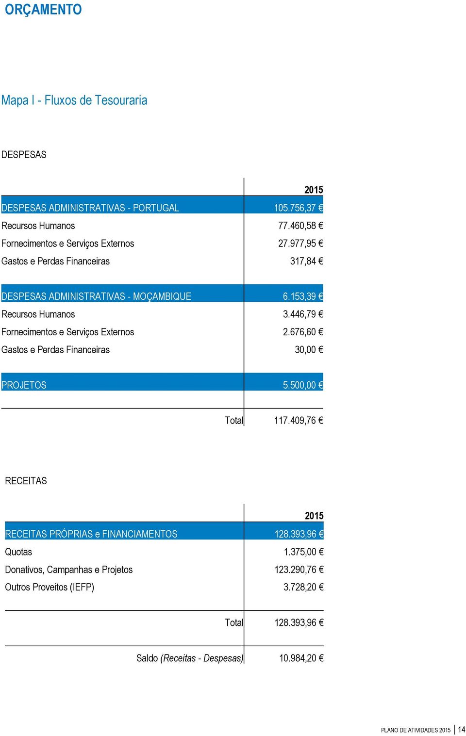 446,79 Fornecimentos e Serviços Externos 2.676,60 Gastos e Perdas Financeiras 30,00 PROJETOS 5.500,00 Total 117.