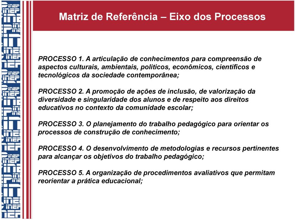 A promoção de ações de inclusão, de valorização da diversidade e singularidade dos alunos e de respeito aos direitos educativos no contexto da comunidade escolar; PROCESSO 3.