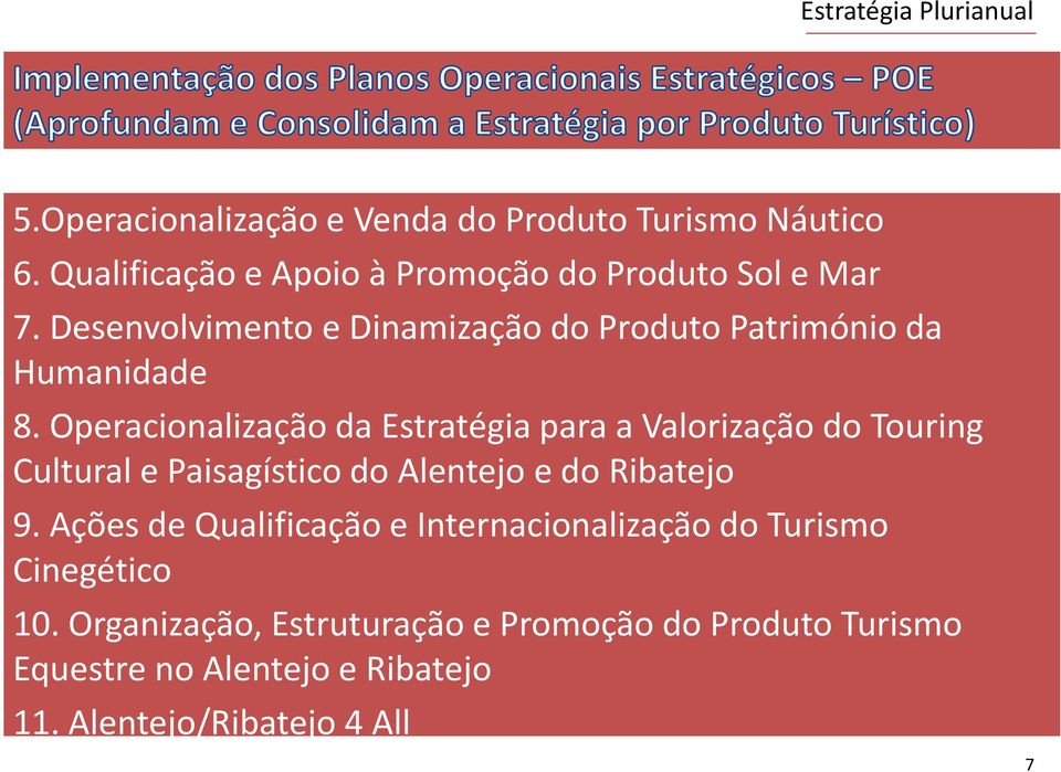 Operacionalização da Estratégia para a Valorização do Touring Cultural e Paisagístico do Alentejo e do Ribatejo 9.