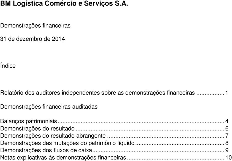 .. 4 Demonstrações do resultado... 6 Demonstrações do resultado abrangente.