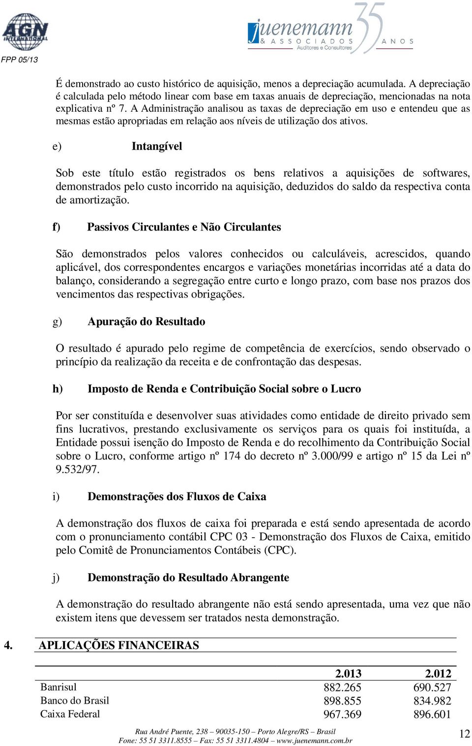 A Administração analisou as taxas de depreciação em uso e entendeu que as mesmas estão apropriadas em relação aos níveis de utilização dos ativos.