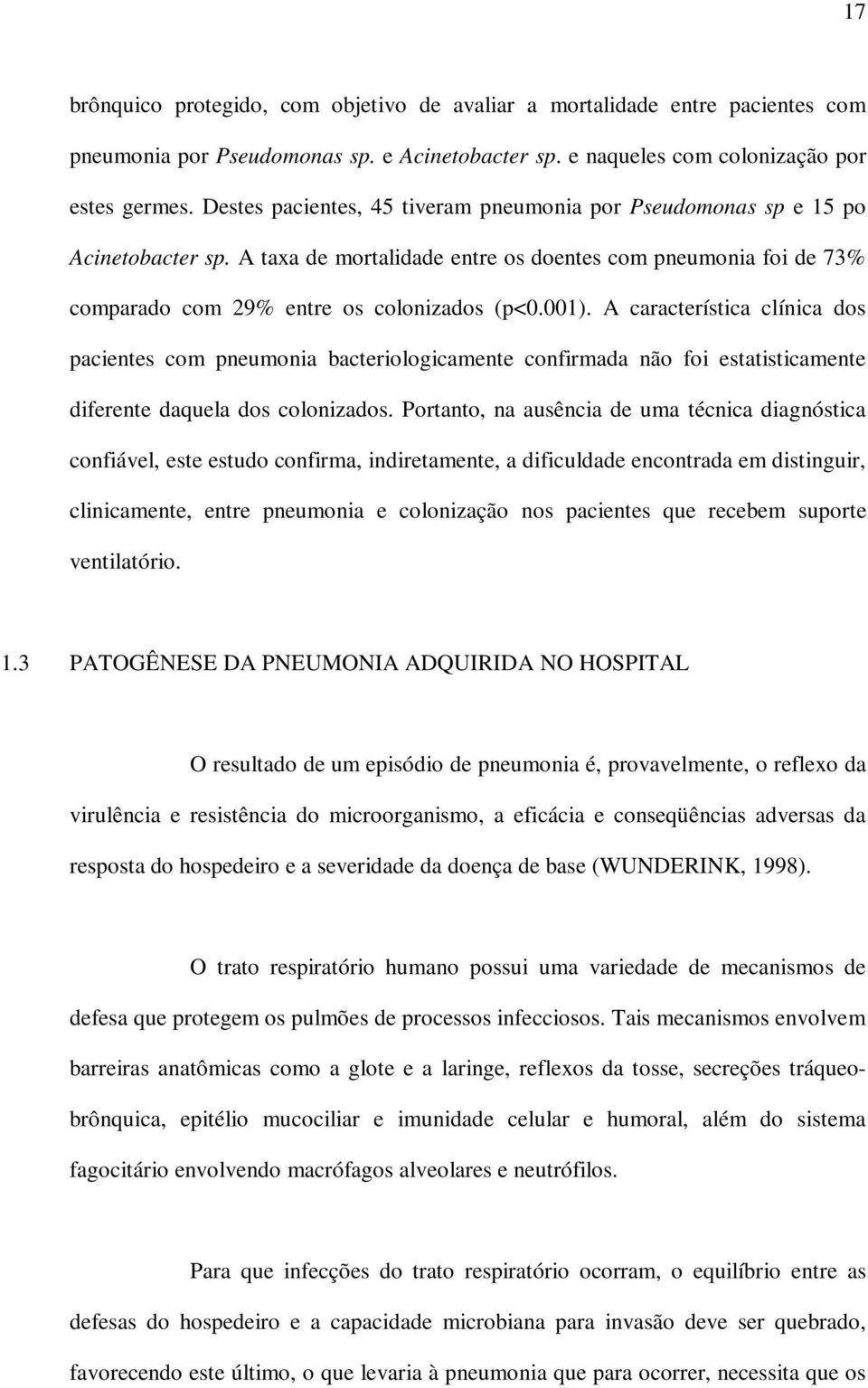 A característica clínica dos pacientes com pneumonia bacteriologicamente confirmada não foi estatisticamente diferente daquela dos colonizados.